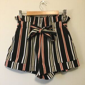 Streetwear Society Striped Paper Bag Waist Shorts with Belt Size S